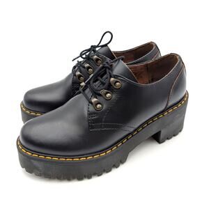 Dr. Martens Leona Lug Sole Platform Derby Shoes Women's Black Size US7 EU38